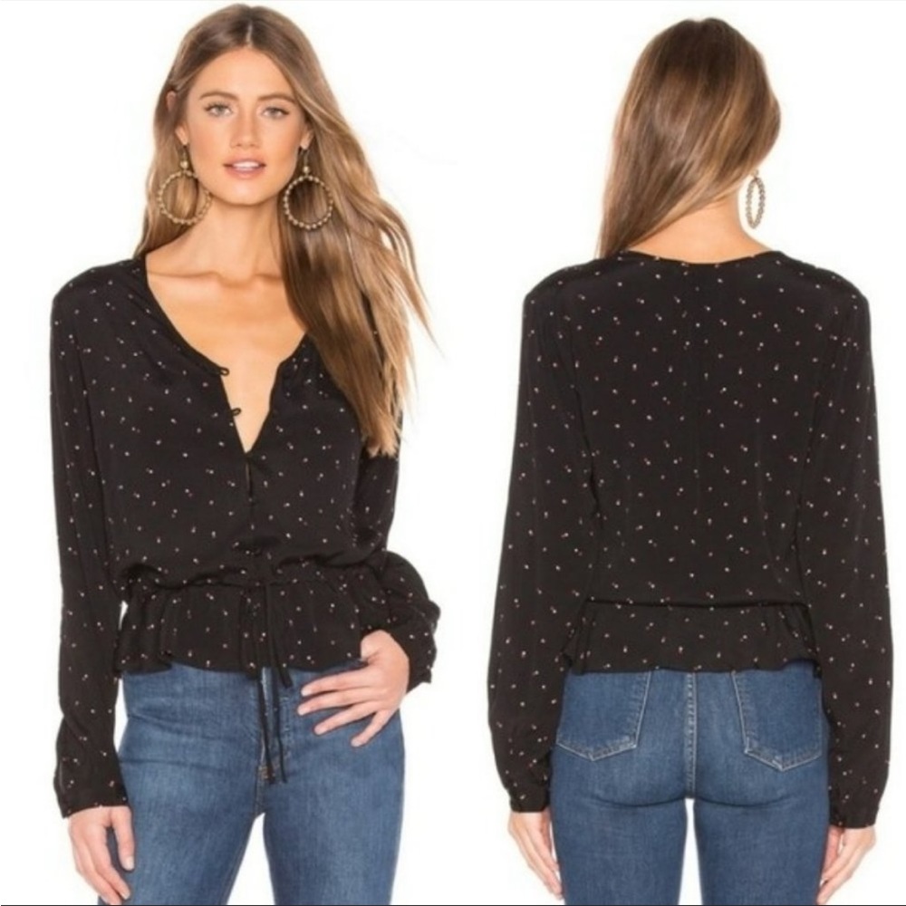 Rails Black Beaux Off Set Dot ruffle hem Blouse